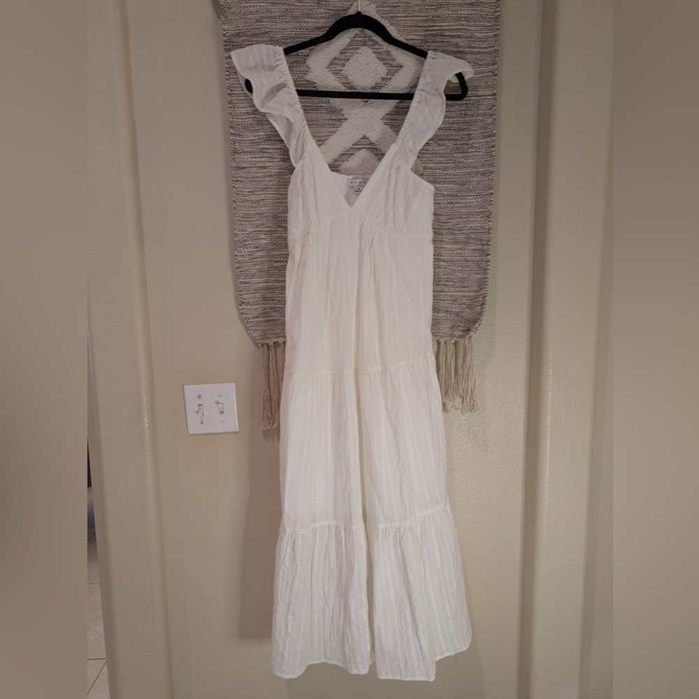 HYFVE White Ruffled Strap V-Neck Maxi Dress